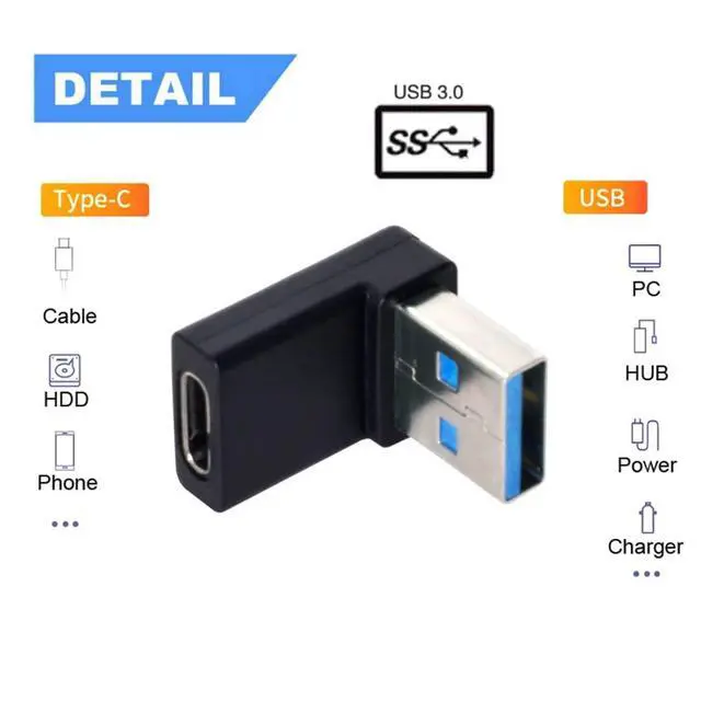 Alt view image 3 of 6 - USB C to USB Adapter,USB 3.0 Male to USB 3.1 Type C Female 90 Degree Down Angled Connector Adapter