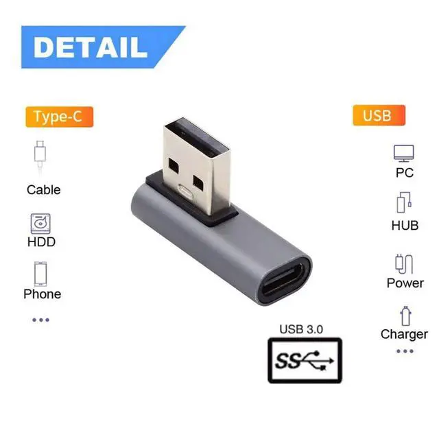 Alt view image 2 of 6 - USB C to USB Adapter,USB 3.0 Male to USB 3.1 Type C Female 90 Degree Right Angled Connector Adapter