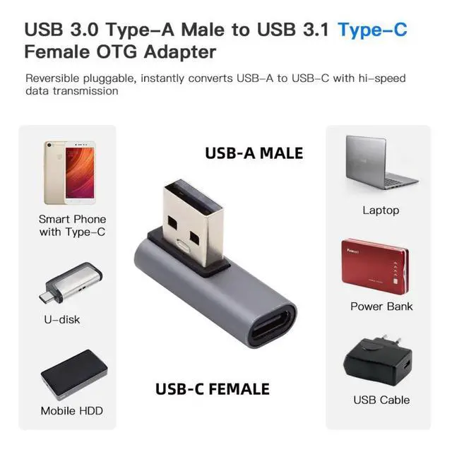 Alt view image 3 of 6 - USB C to USB Adapter,USB 3.0 Male to USB 3.1 Type C Female 90 Degree Right Angled Connector Adapter