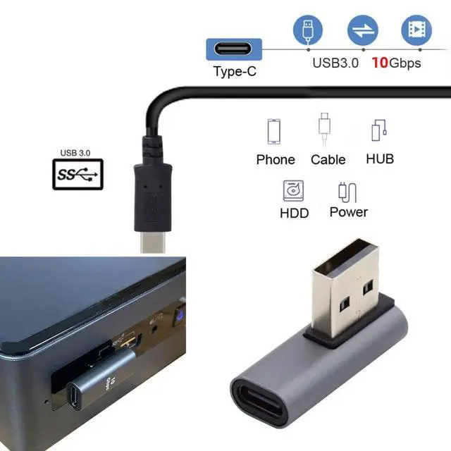 Alt view image 4 of 6 - USB C to USB Adapter,USB 3.0 Male to USB 3.1 Type C Female 90 Degree Right Angled Connector Adapter