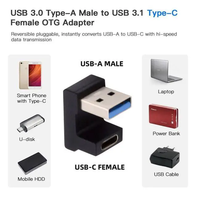 Alt view image 2 of 6 - USB C to USB Adapter,USB 3.0 Male to USB 3.1 Type C Female 180 Degree Down Angled Connector Adapter