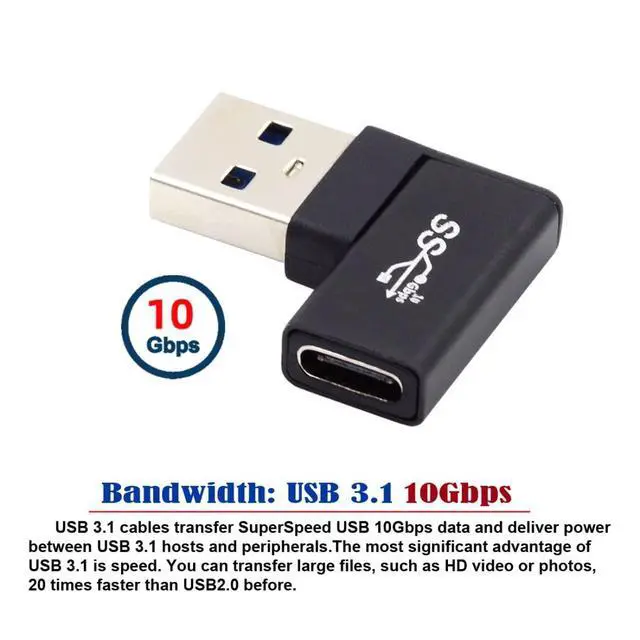 Alt view image 2 of 6 - USB C to USB Adapter,USB 3.0 Male to USB 3.1 Type C Female 90 Degree Left Angled Flat Connector Adapter
