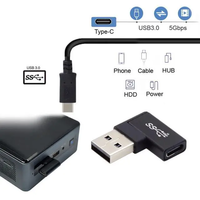 Alt view image 3 of 6 - USB C to USB Adapter,USB 3.0 Male to USB 3.1 Type C Female 90 Degree Right Angled Flat Connector Adapter