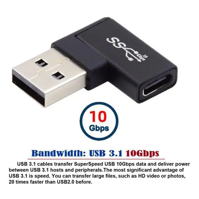 Alt view image 4 of 6 - USB C to USB Adapter,USB 3.0 Male to USB 3.1 Type C Female 90 Degree Right Angled Flat Connector Adapter