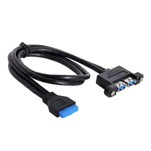 Alt view image 6 of 6 - USB 3.0 Front Panel Header 19/20Pin 1 Male to 2 USB 3.0 Female Panel Port Extension Cable 1.64ft with Panel Mount Screw