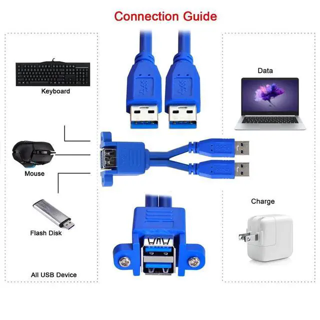 Alt view image 2 of 7 - USB 3.0 Front Panel Header 2 Male to 2 Female Extension Cable 0.5M with Panel Mount Screw