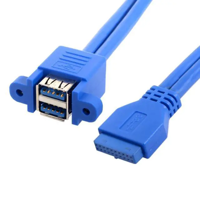 Alt view image 4 of 7 - USB 3.0 Front Panel Header 19/20Pin 1 Male to 2 USB 3.0 Female Panel Port Extension Cable 0.5M with Panel Mount Holes