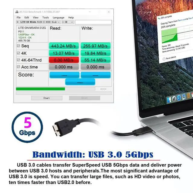 Alt view image 3 of 7 - 2 Pack USB 3.0/USB C Male to Micro B Male Cable for Portable Hard Disk 15cm