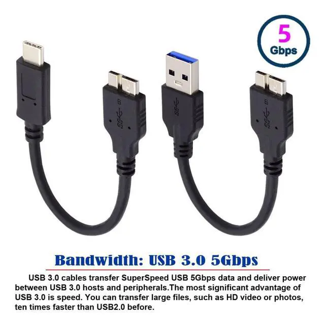Alt view image 4 of 7 - 2 Pack USB 3.0/USB C Male to Micro B Male Cable for Portable Hard Disk 15cm