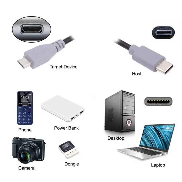 Alt view image 2 of 7 - 3.28FT USB C to Micro USB 2.0 Data/Charge Cable for Laptop Phone USB C Host to Micro USB Device Power Bank/Camera/Dongle/Hard Disk