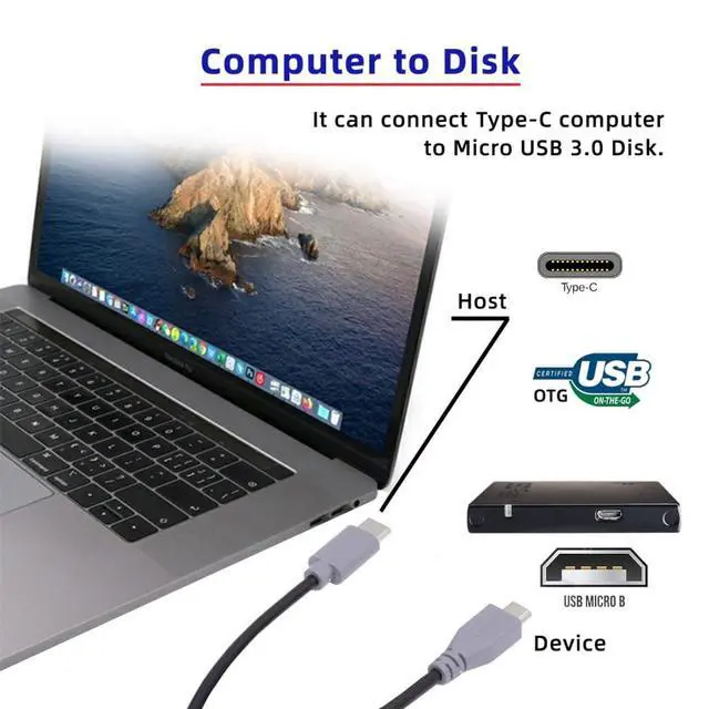 Alt view image 3 of 7 - 3.28FT USB C to Micro USB 2.0 Data/Charge Cable for Laptop Phone USB C Host to Micro USB Device Power Bank/Camera/Dongle/Hard Disk