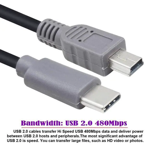 Alt view image 7 of 7 - 3.28FT USB C to Mini USB 2.0 Data/Charge Cable for Laptop Phone USB C Host to Mini USB Device Power Bank/Camera/Dongle/Hard Disk
