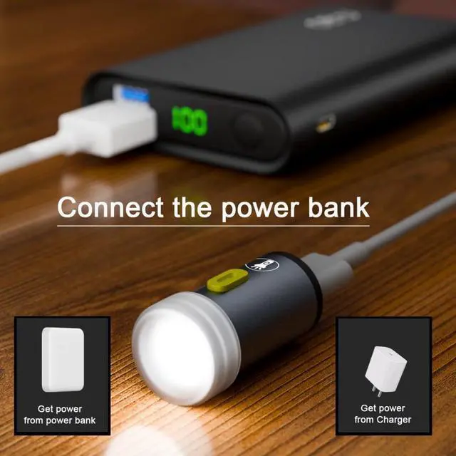 Alt view image 3 of 7 - 2 Pack Mini Flashlight USB C LED Light Brightness 210 Lumens Get Power from Charger/Power Bank Small Size & Easy to Carry with Hook Hole