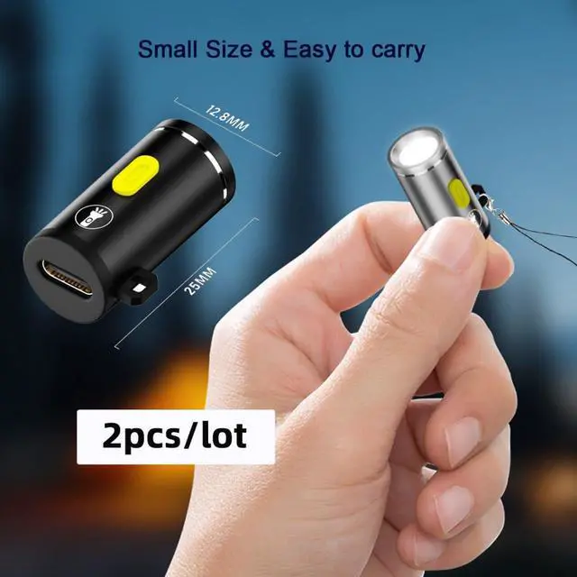 Alt view image 7 of 7 - 2 Pack Mini Flashlight USB C LED Light Brightness 210 Lumens Get Power from Charger/Power Bank Small Size & Easy to Carry with Hook Hole