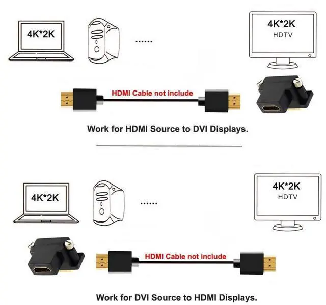 Alt view image 3 of 7 - 2 Pack HDMI to DVI Adapter,DVI Male to HDMI Female 90 Degree Angled Gold Plating Bidirectional Converter Adapter for TV, Monitor, Computer