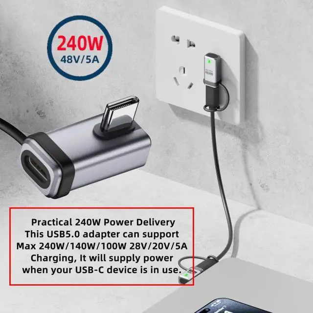 Alt view image 2 of 7 - USB C Adapter,USB C 90 Degree Left/Right Angled Connector Support 80Gbps Data Transfer PD 240W Fast Charging 8K@60Hz Video Output