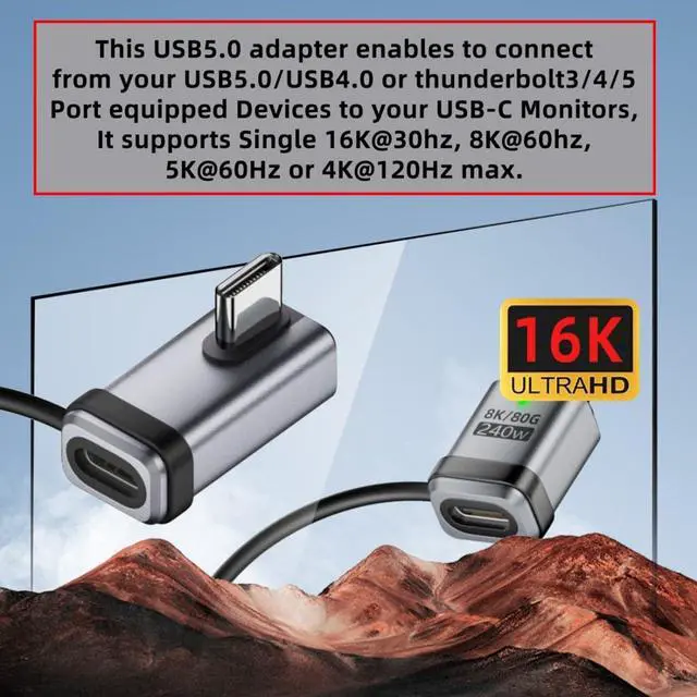 Alt view image 4 of 7 - USB C Adapter,USB C 90 Degree Left/Right Angled Connector Support 80Gbps Data Transfer PD 240W Fast Charging 8K@60Hz Video Output