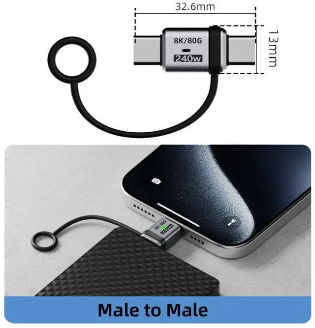 Alt view image 7 of 7 - USB C Adapter,USB C Male to Male Connector Support 80Gbps Data Transfer PD 240W Fast Charging 8K@60Hz Video Output