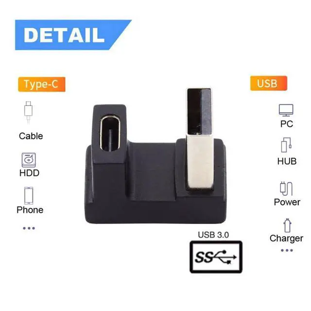 Alt view image 2 of 6 - USB C to USB Adapter,USB 3.0 Male to USB 3.1 Type C Female 180 Degree UP Angled Connector Adapter