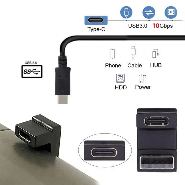 Alt view image 4 of 6 - USB C to USB Adapter,USB 3.0 Male to USB 3.1 Type C Female 180 Degree UP Angled Connector Adapter