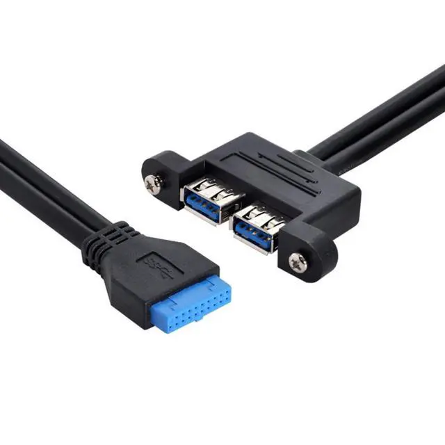Alt view image 6 of 6 - USB 3.0 Front Panel Header 19/20Pin 1 Male to 2 USB 3.0 Female Panel Port Extension Cable 0.5M with Panel Mount Screw
