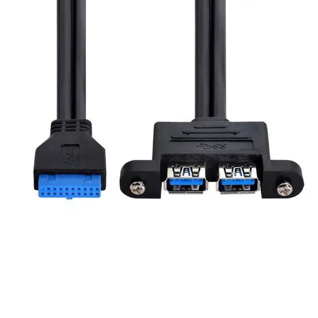 Alt view image 5 of 6 - USB 3.0 Front Panel Header 19/20Pin 1 Male to 2 USB 3.0 Female Panel Port Extension Cable 1.64ft with Panel Mount Screw