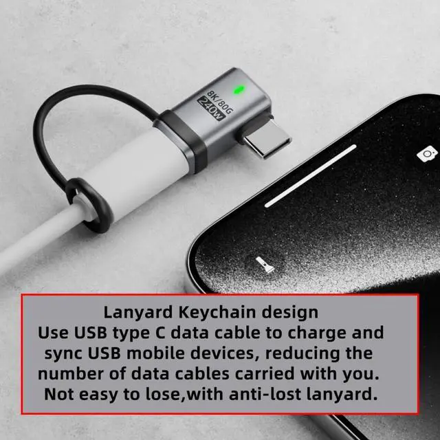 Alt view image 5 of 7 - USB C Adapter,USB C 90 Degree Left/Right Angled Flat Connector Support 80Gbps Data Transfer PD 240W Fast Charging 8K@60Hz Video Output