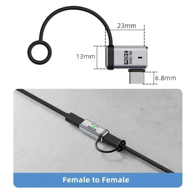 Alt view image 7 of 7 - USB C Adapter,USB C 90 Degree Left/Right Angled Flat Connector Support 80Gbps Data Transfer PD 240W Fast Charging 8K@60Hz Video Output