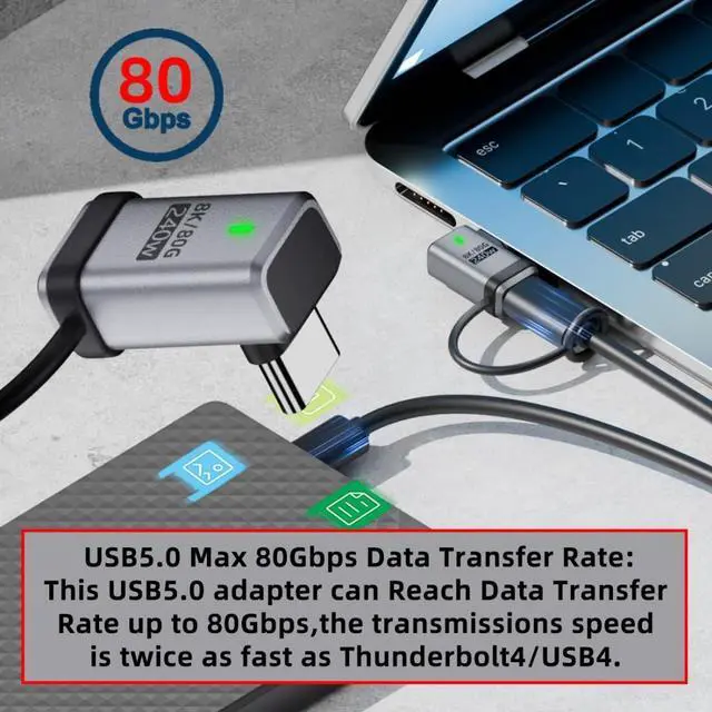 Alt view image 3 of 7 - USB C Adapter,USB C 90 Degree UP/Down Angled Connector Support 80Gbps Data Transfer PD 240W Fast Charging 8K@60Hz Video Output