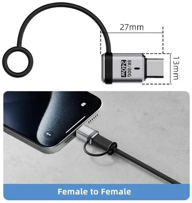 Alt view image 7 of 7 - USB C Adapter,USB C Male to Female Connector Support 80Gbps Data Transfer PD 240W Fast Charging 8K@60Hz Video Output