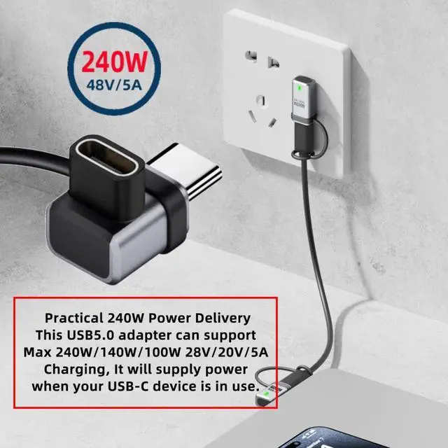 Alt view image 2 of 7 - USB C Adapter,USB C 90 Degree UP/Down Low Angled Connector Support 80Gbps Data Transfer PD 240W Fast Charging 8K@60Hz Video Output
