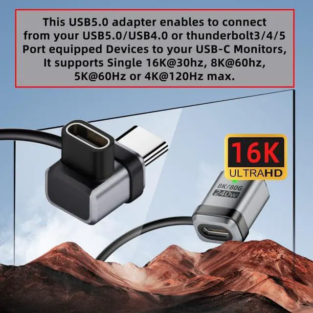 Alt view image 4 of 7 - USB C Adapter,USB C 90 Degree UP/Down Low Angled Connector Support 80Gbps Data Transfer PD 240W Fast Charging 8K@60Hz Video Output