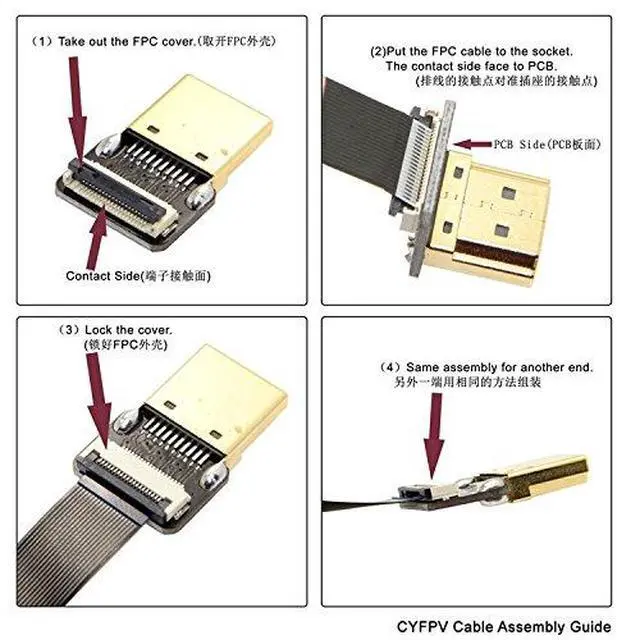 Alt view image 2 of 6 - CYFPV Micro HDMI Male to Male Extension FPC Flat Cable 1080P 90 Degree Down Angled 0.2M