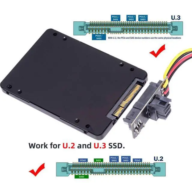 Alt view image 3 of 7 - U.2 U.3 SFF-8639 SSD to SFF-8643 PCB Adapter Card with 5V/12V SATA Power Cable