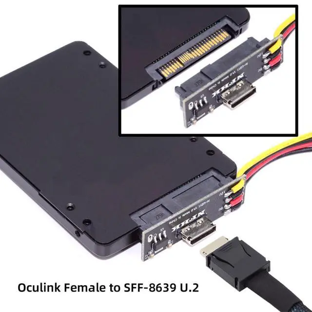 Alt view image 2 of 7 - U.2 U.3 SFF-8639 SSD to Oculink SFF-8612 PCB Adapter Card with 5V/12V SATA Power Cable