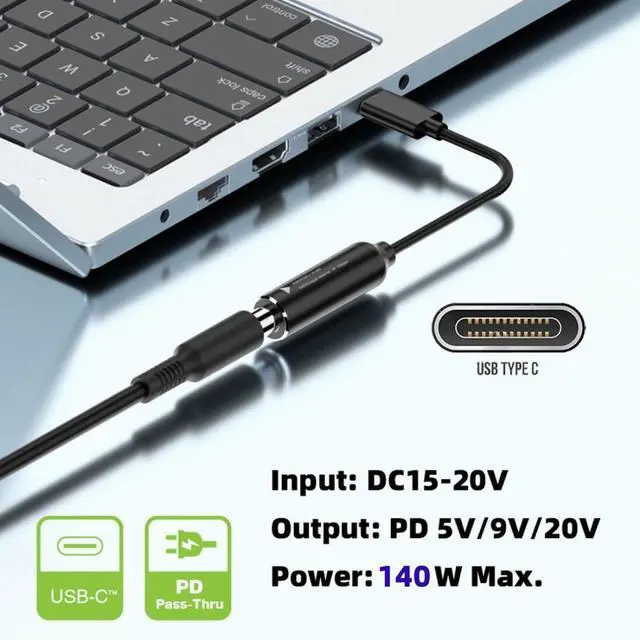 Alt view image 4 of 7 - DC Power to USB C Converter,USB C Male to DC 5.5x2.5mm PD 140W 5V/9V/20V Fast Charging Nylon Braided Cable Adapter