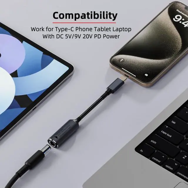 Alt view image 5 of 7 - DC Power to USB C Converter,USB C Male to DC 5.5x2.5mm PD 140W 5V/9V/20V Fast Charging Nylon Braided Cable Adapter