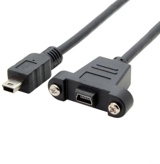 Main image of Mini USB 5Pin Male to Female Extension Cable Panel Mount Type with Screws 50cm