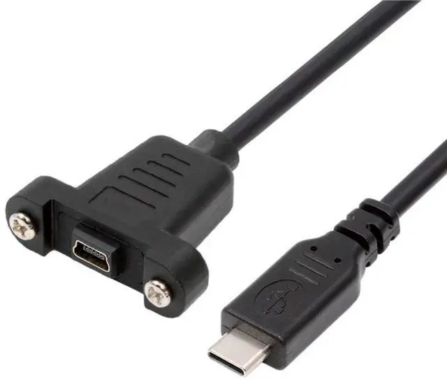 Main image of USB C to Mini USB 2.0 5Pin Data Charge Extension Cable with Panel Mount Holes 30cm