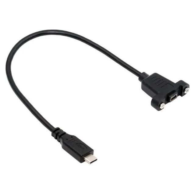 Alt view image 5 of 7 - USB C to Mini USB 2.0 5Pin Data Charge Extension Cable with Panel Mount Holes 30cm