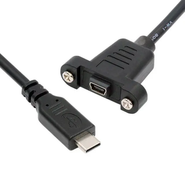 Alt view image 6 of 7 - USB C to Mini USB 2.0 5Pin Data Charge Extension Cable with Panel Mount Holes 30cm