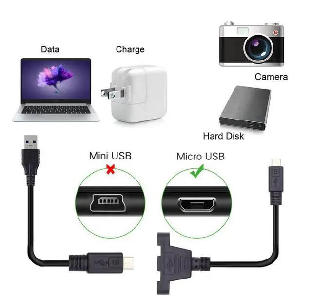 Alt view image 2 of 7 - Micro USB 2.0 5Pin Male to Female Data Charge Extension Cable with Panel Mount Holes 50cm