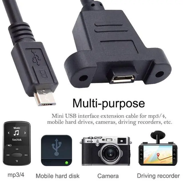 Alt view image 3 of 7 - Micro USB 2.0 5Pin Male to Female Data Charge Extension Cable with Panel Mount Holes 50cm
