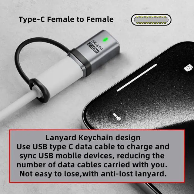 Alt view image 5 of 7 - USB C Coupler Adapter,USB C Female to Female Connector Support 80Gbps Data Transfer PD 240W Fast Charging 8K@60Hz Video Output