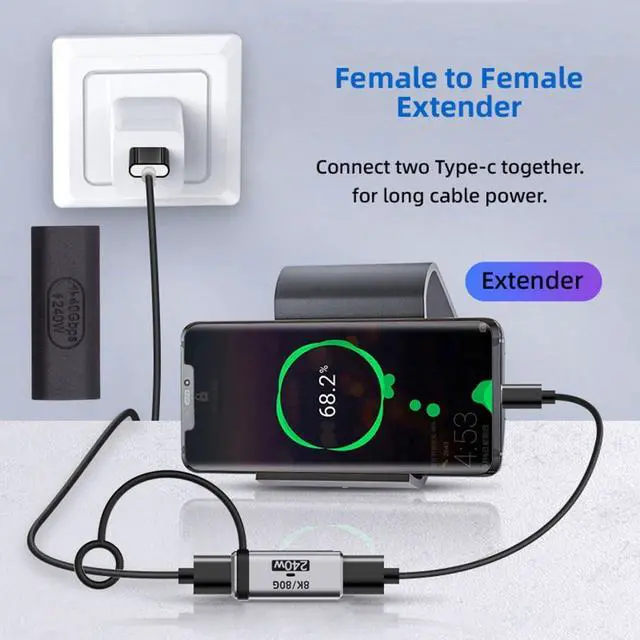 Alt view image 7 of 7 - USB C Coupler Adapter,USB C Female to Female Connector Support 80Gbps Data Transfer PD 240W Fast Charging 8K@60Hz Video Output