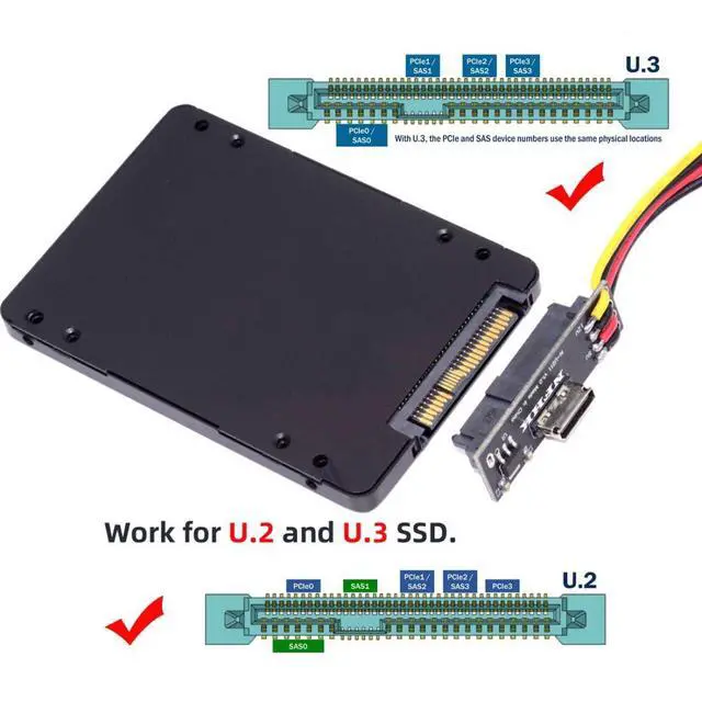 Alt view image 3 of 7 - U.2 U.3 SFF-8639 SSD to Oculink SFF-8612 PCB Adapter Card with 5V/12V SATA Power Cable