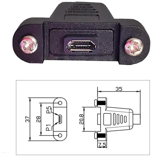 Alt view image 4 of 7 - USB C to Micro USB 2.0 5Pin Data Charge Extension Cable with Panel Mount Holes 50cm