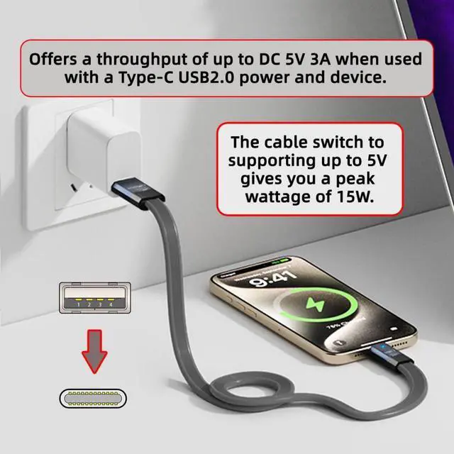 Alt view image 5 of 7 - USB A to USB C Flat Cable,USB 3.2 Gen 2 10Gbps Data Transfer PD 15W Fast Charging Compatible with iPhone 16/15 3.28FT/1.0M