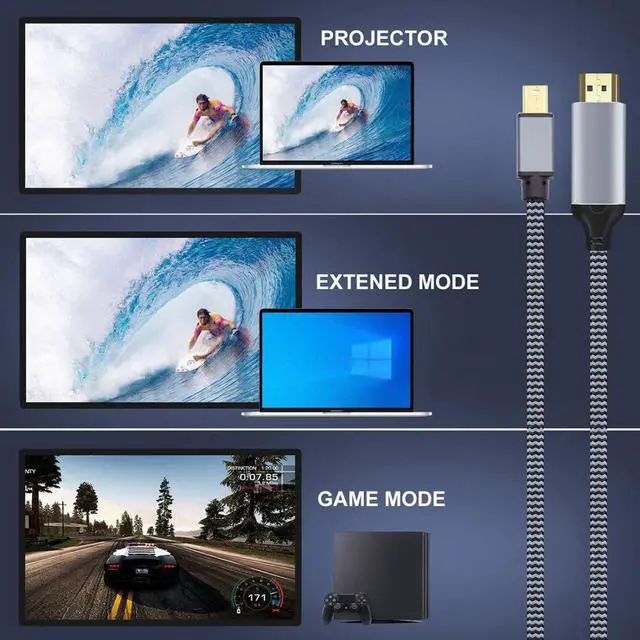 Alt view image 7 of 7 - Mini DisplayPort 1.4 Host Input to HDMI 2.1 Display Output 8K 60hz UHD 4K Monitor Cable 1.8M