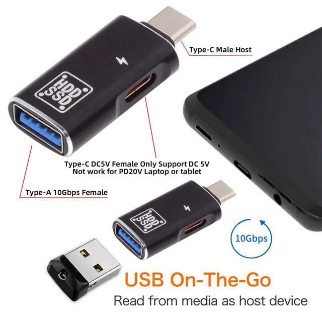 Alt view image 2 of 7 - 2 in 1 USB C to USB 3.0 Adapter with 5V Charging Port, USB C Male to USB Female Charging Data Transfer OTG Converter Adapter